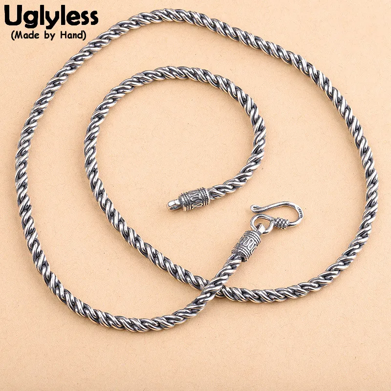 

Uglyless Hip Hop Cool Guys Thai Silver Dancing Dress Necklaces for Men Twist Chains 925 Sterling Silver Necklace NO Pendant C163