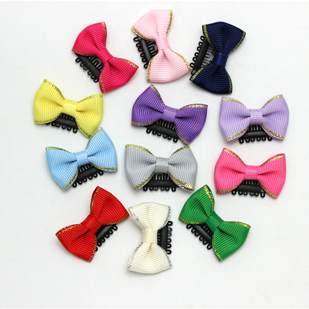 10pc/lot Girls Small Hair Clips Golden Glitter Ribbon hairbows With clips Colorful Hair pins kids Hairgrip Hair Accessories