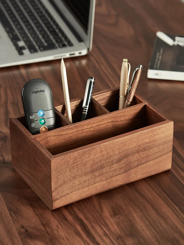 Remote Controller Bracket Pen Holder Solid Wood Office Household Desktop Storage Box Table Tidy Ornaments Wooden Office Supplies