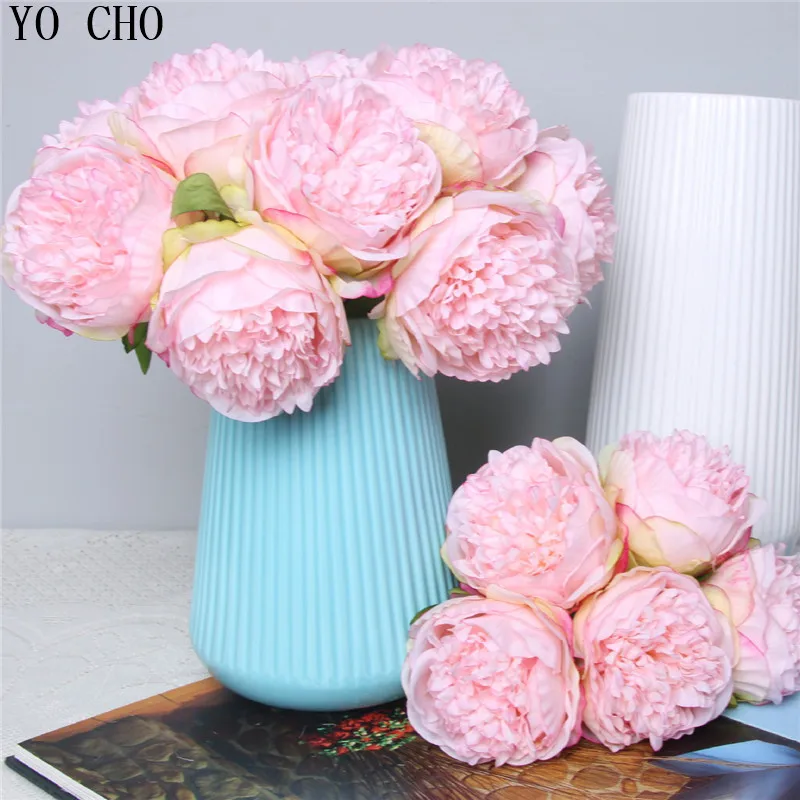 Artificial Silk Peony Bouquet  Fake Flowers  Wedding  Home  Living Room Decoration  DIY Craft Arrangement  10 Heads