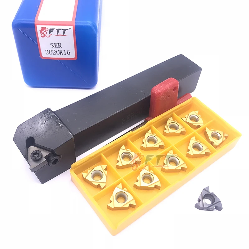 1pcs SER2020K16 CNC Ferramenta de Tornear Torno Titular Bar Chato com 11pcs 16ER AG60 Lâmina Acessórios Da Máquina de Inserção T