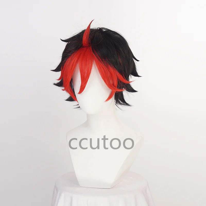 ¡Show By Rock! Crow Guren-Peluca de Cosplay con flequillo corto negro y rojo mezclado, pelo sintético resistente al calor, fiesta de Halloween,