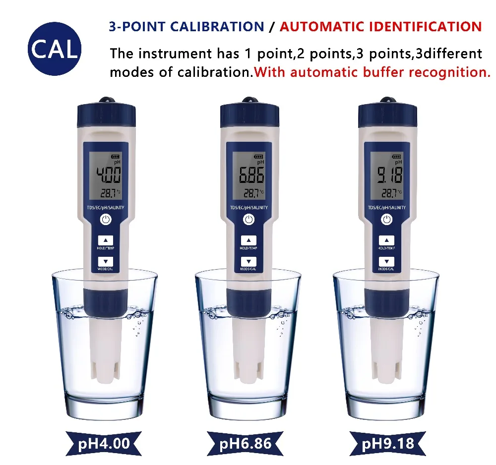 5-in-1-PH-Messgerät, Wasserqualitätstester, digitales TDS EC PH-Salzgehalt-Temperaturmessgerät für Pools, Aquarien, Wasser mit Hintergrundbeleuchtung – Detail 12