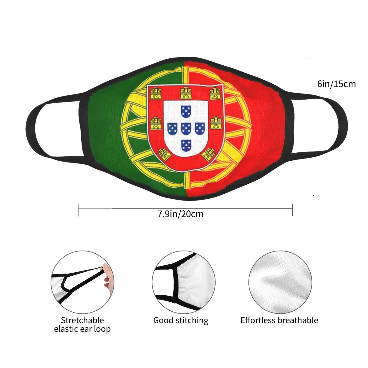 Mascarilla facial no desechable con bandera de Portugal, máscara de protección antihumo, respirador, mufla bucal