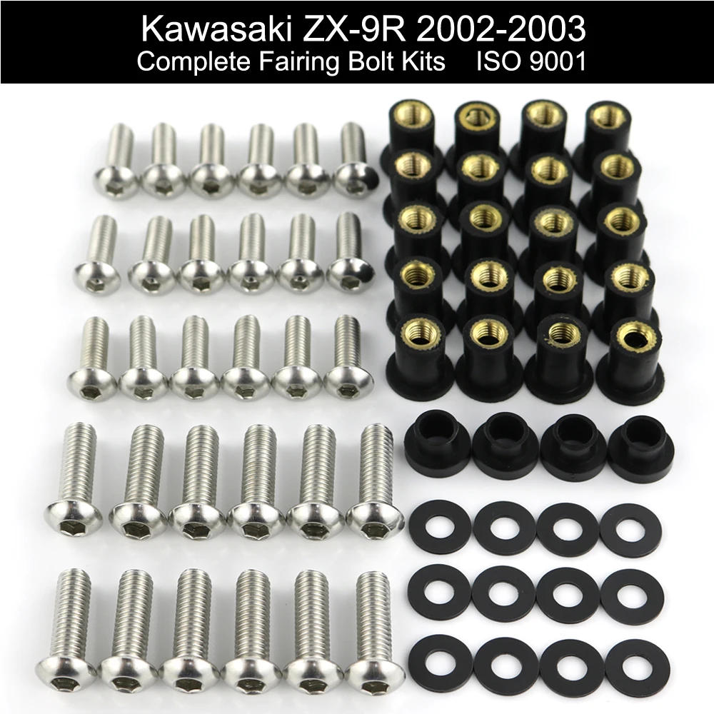 

Motorcycle Complete Full Fairing Bolts Kits Fit For Kawasaki ZX9R ZX-9R 2002 2003 Screw Fairing Clips Speed Nuts Stainless Steel