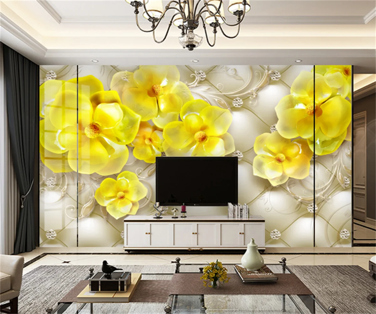 European and American style high-end flower luxury living room bedroom stickers custom hotel tooling wallpaper murals of anysize