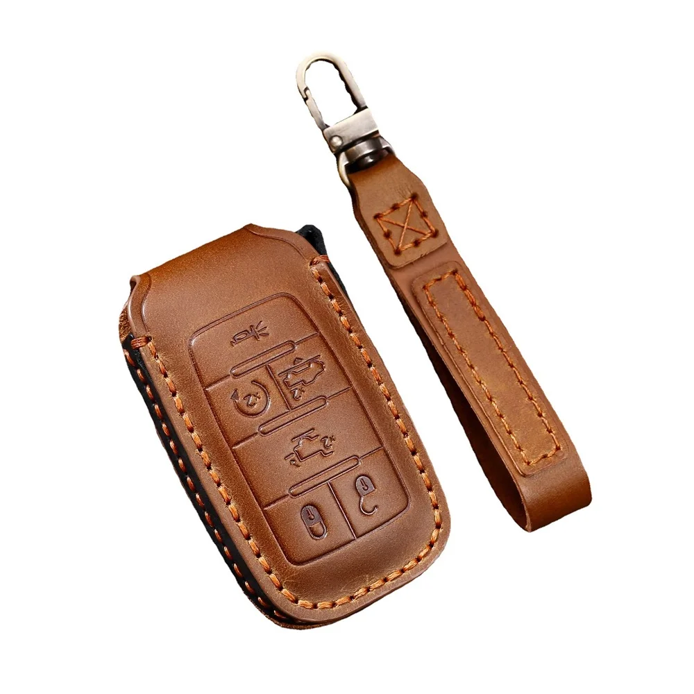 Leather Car Key Cover Case for Dodge RAM 1500 RAM1500 RAM2500 TRX 2021 2020 for Chrysler Couve Dodge Jeep Grand Cherokee