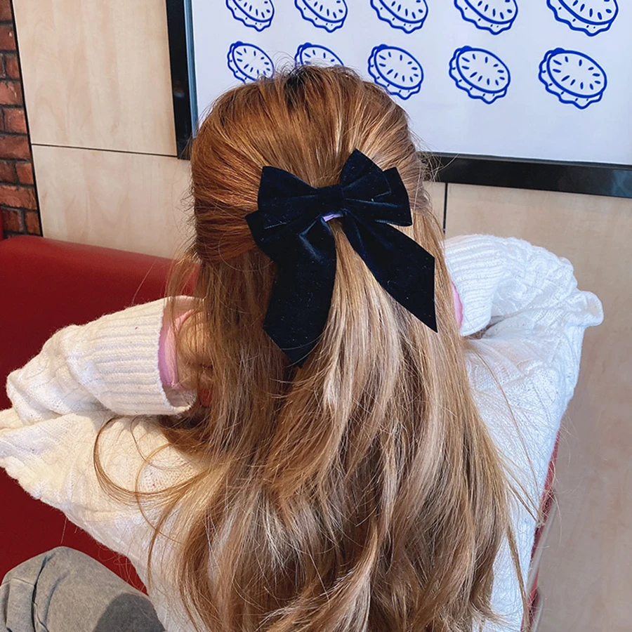 Bow Hair Clip Solid Color Velvet Bows Hairpins Women Elegant Barrette Ribbon Girls Hair Accessories Hairgrip Headbands