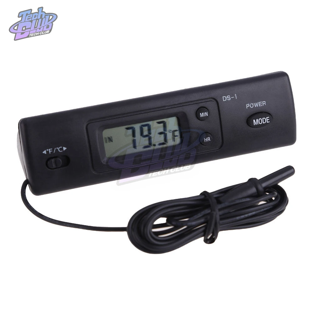 DS-1 Car Thermometer LCD Display C/F Clock Temperature Sensor Controller Indoor Outdoor Thermostat With Probe For Vehicle Car