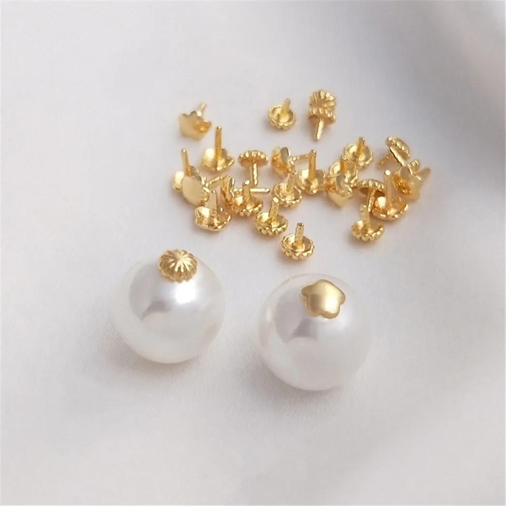 14K Gold Plated Flower shaped beads plug hair nail crystal pearl hole plug cap DIY loose beads accessories