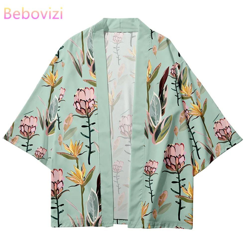 

Plus Size XXS-6XL Black Green Floral Print Loose Japanese Streetwear Cardigan Women Men Harajuku Haori Kimono Cosplay Top Yukata