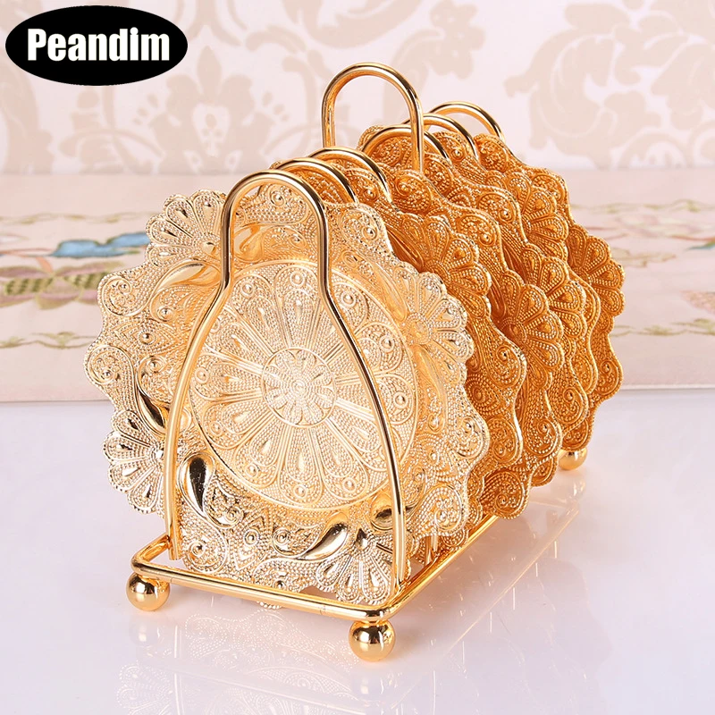 

PEANDIM Luxury Plate Dessert Dish Fruit Snack Tray Elegant Coaster Luxury Cup Stand Wedding Table Centerpieces Home Hotel Decor