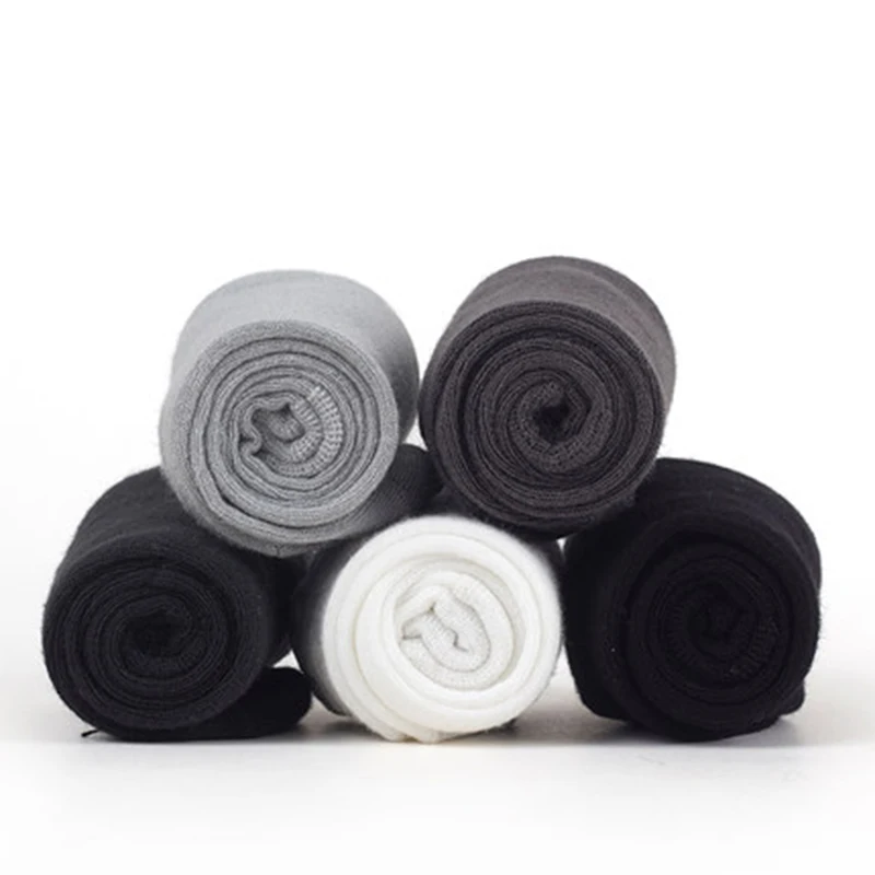 Meias masculinas de fibra de bambu, casual, respirável, antibacteriana, presente de negócios, preto e branco, alta qualidade, 5 pares por lote