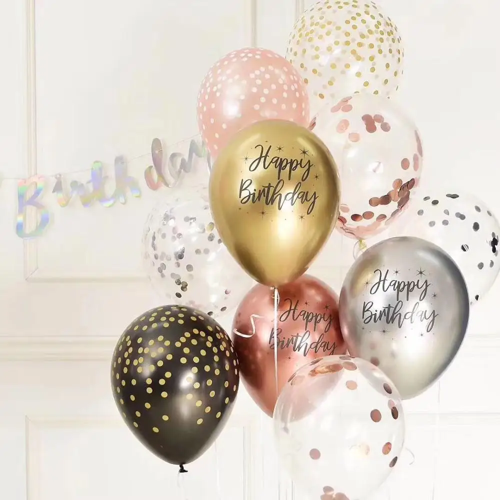 10pcs 12inch Chrome metallic latex balloons happy birthday printed pattern ballon helium metal globos birthday party decorations