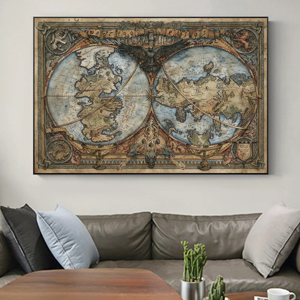 Thrones Game Westeros And Essos Land Map Poster Art Painting On Wall Decor Canvas Prints Picture For Living Room Mural Cuadros