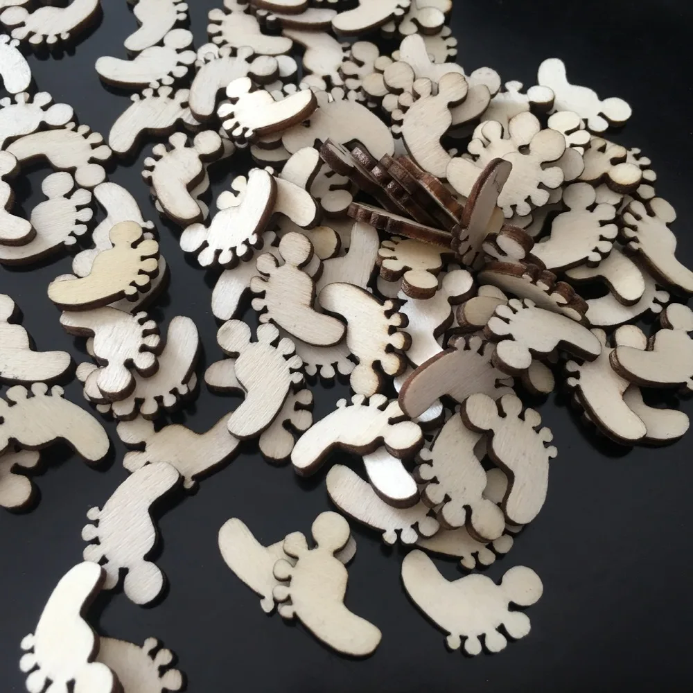 100pcs Baby Unfinished Wood Footprint Cutout Chips Pieces for Arts Crafts Project