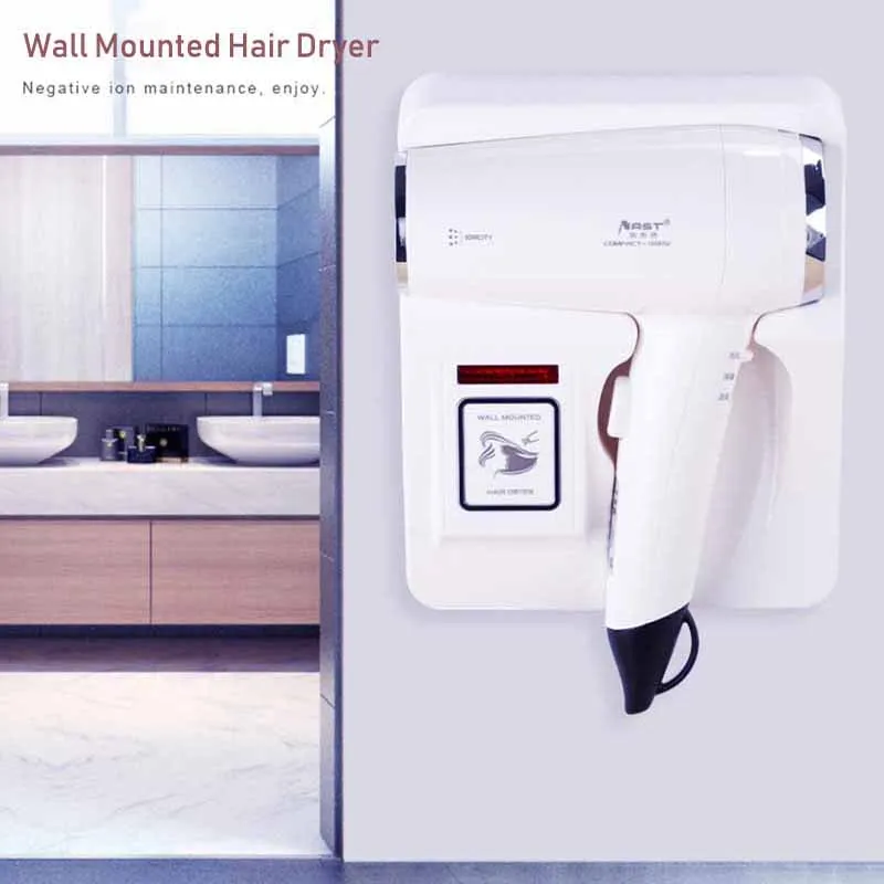 1600W Wall Mounted Hair Dryer Negative ion Electric Hairdryer with Holder Base Hair Care Quick Dry For Household Hotel Bathroom