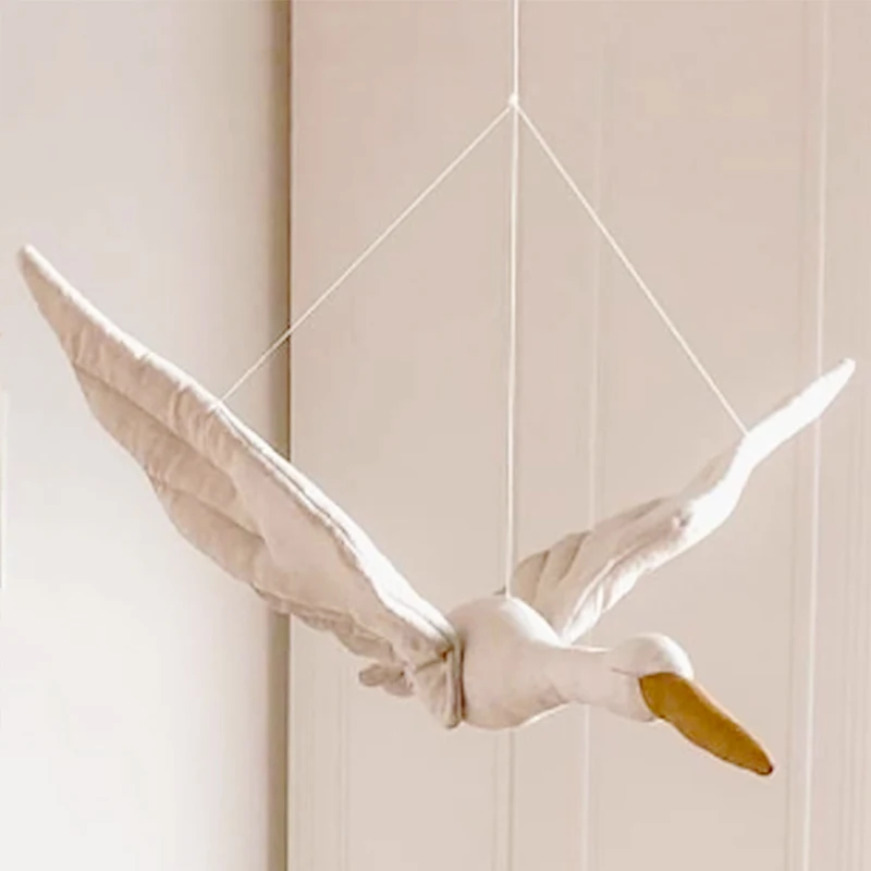 INS Nordic Creative Wall Hanging Swan Plush Decoration Stuffed Fabric Flying Bird Pendant for Nursery Children Baby Room Decor