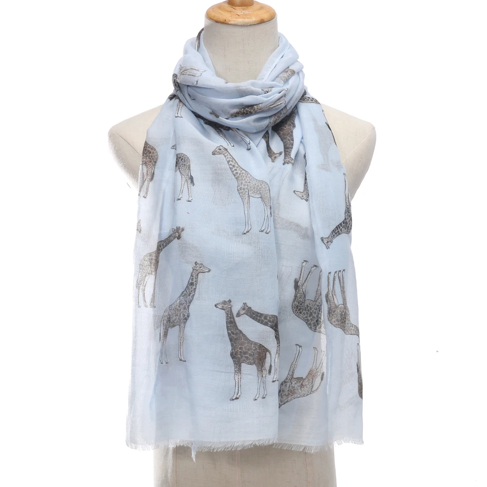 FOXMOTHER Dropshipping Foulard Femme New White Sky Blue Giraffe Pattern Scarf Long Shawl Animal Wraps Women Ladies Mother Gifts