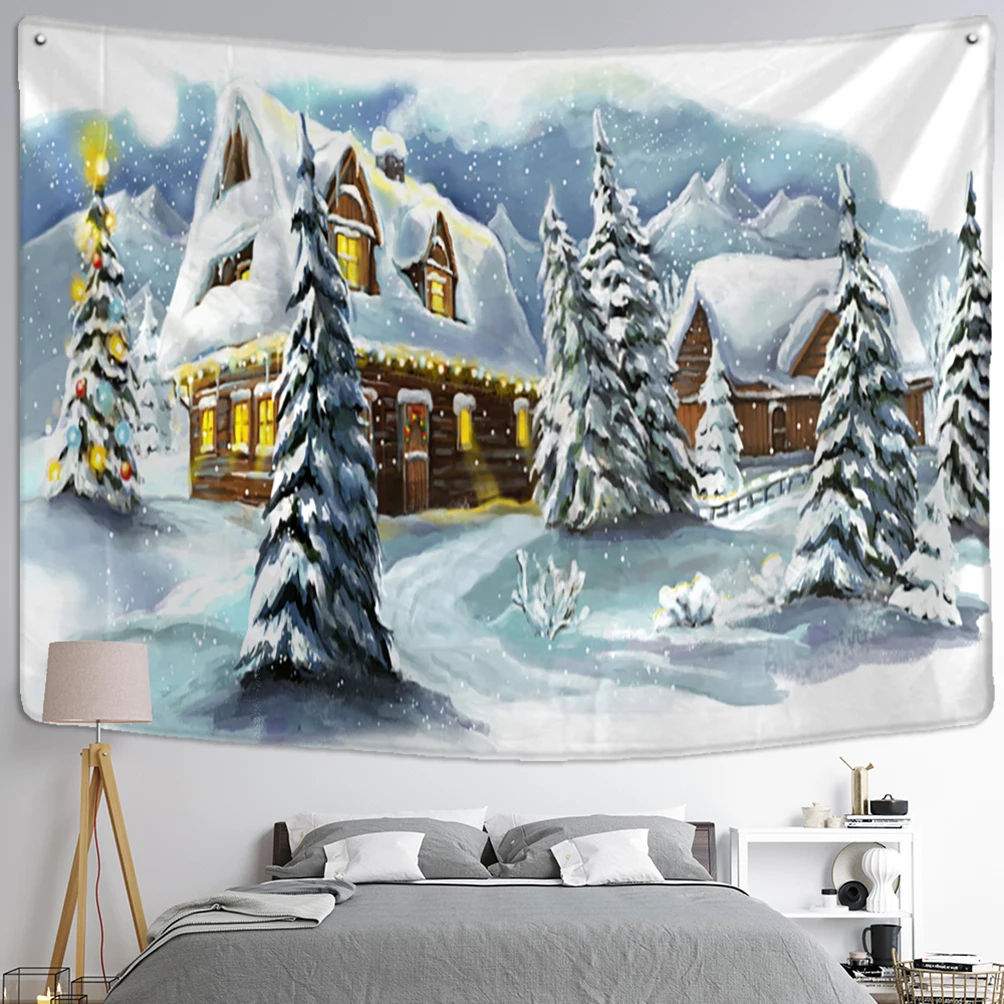 New Year Christmas Decoration 2021 Snow House Tapestry Wall Hanging Tapestries Psychedelic Hippie Aesthetic Room Decor