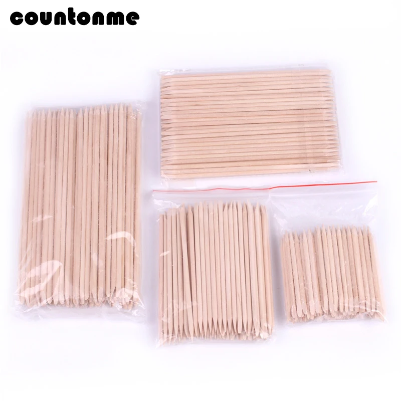 50/100pcs Wood Stick Cuticle Pusher Remover Orange Wooden Chopsticks for Manicure Pedicure Cuticle Removal Dual-end Nail Art Too