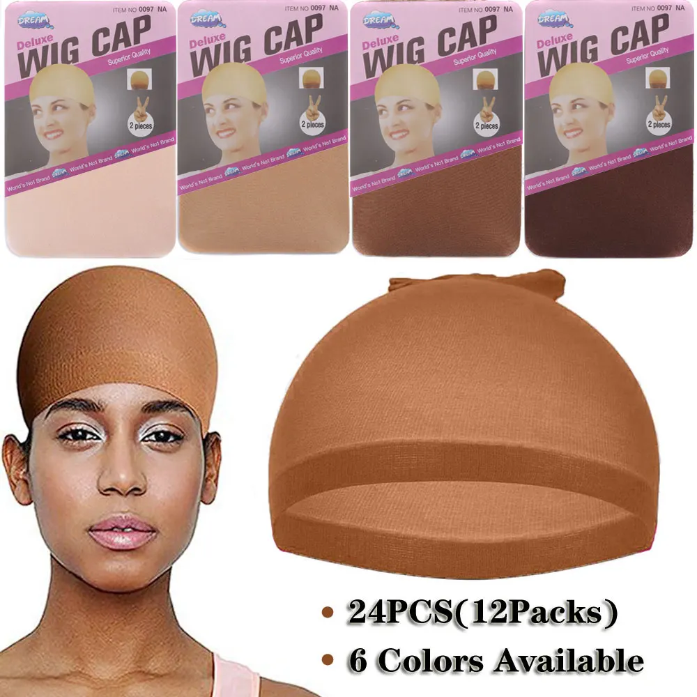 24Pieces (12 Packs) Wig Cap Fashion Stretchable Hair Nets 2Pcs/Pack Stocking Hair Cap Free Size Nylon Mesh Wig Net