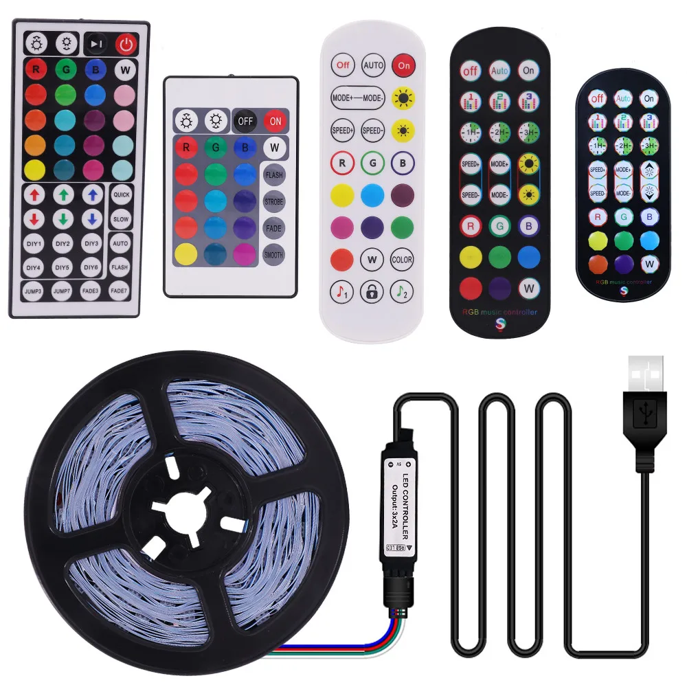 USB RGB LED Light Strip With Remote Control DC5V 5050 SMD Cuttable Flexible Tape Diode Lamp Smart Bluetooth Ribbon TV Backlight