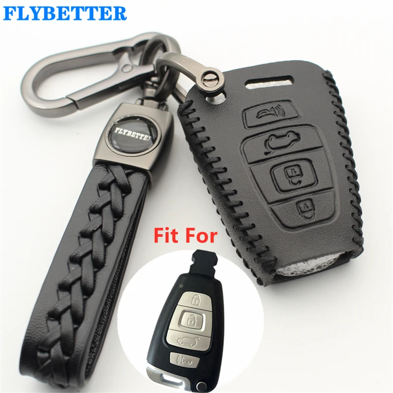 FLYBETTER Genuine Leather 4Button Keyless Entry Smart Key Case Cover For Hyundai Veracruz  L625