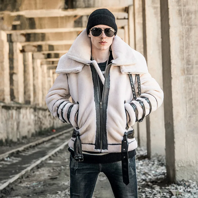 

High Quality Winter Mens Double Collar Shearling Jacket Lamb Fur Coat Men Short Sheepskin Leather Wool Jackets Plus size 6XL