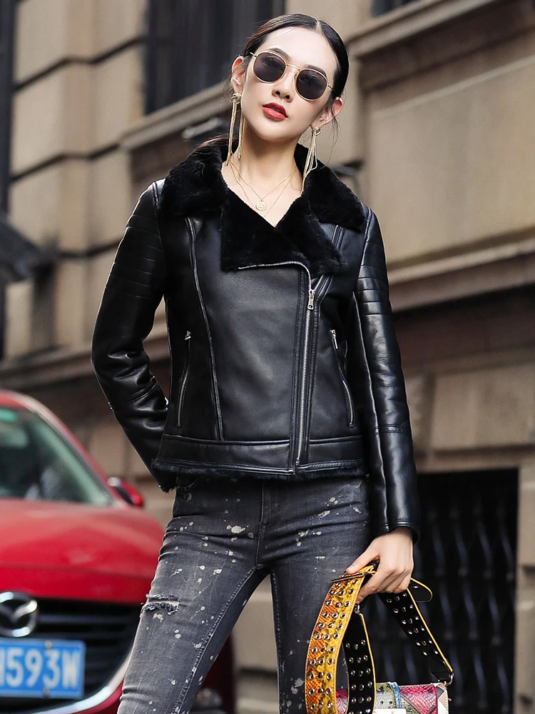 

Jacket Leather Genuine 2020 Winter Jacket Women Sheep Shearling Fur Coat Female 100% Sheepskin Coats Chaqueta Mujer MY skin s