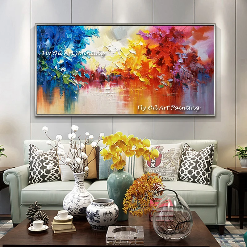 100% Handmade Oil Painting Lake Blue Hand Painted  Abstract View of A Colorful Lake Home Decor Wall Art No Framed As A Gift