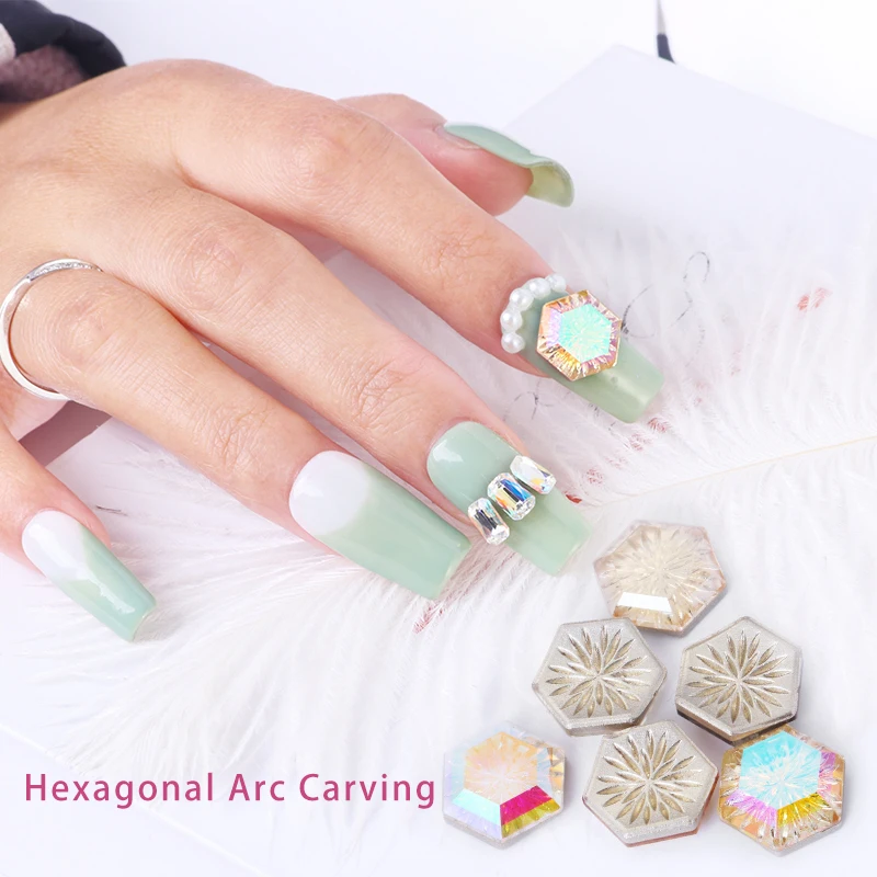 Astrobox Hexagon K9 Diamond Arc-Shaped Carving Crystal стразы Glass Nail Art Stone Sew On Rhinestone DIY Clothing & Accessories