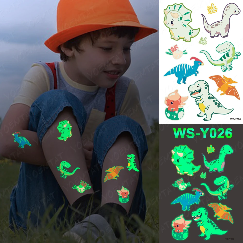 Luminous Glitter Tattoo Stickers Monster Children Temporary Waterproof Funny Tatto Body Art Cute Kid Cartoon Fake Tatoo