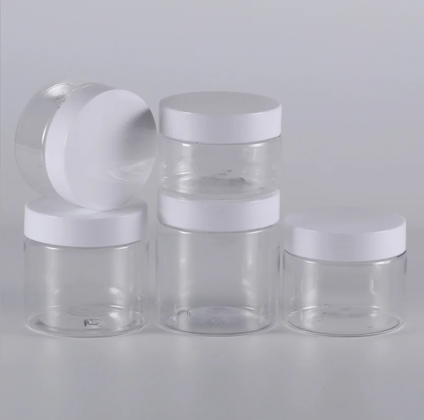 50pcs/lot 50/80/100/140/200ml Empty Plastic Clear Cosmetic Jars Makeup Container Clear Jar Face Cream Sample Pot Containe