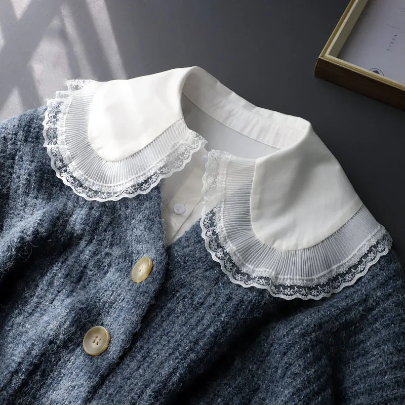 

Vintage Big Lapel Lace Fake Collar Shirt White False Collar Woman Black Detachable Fake Shirt Collar Women Clothes Accessories