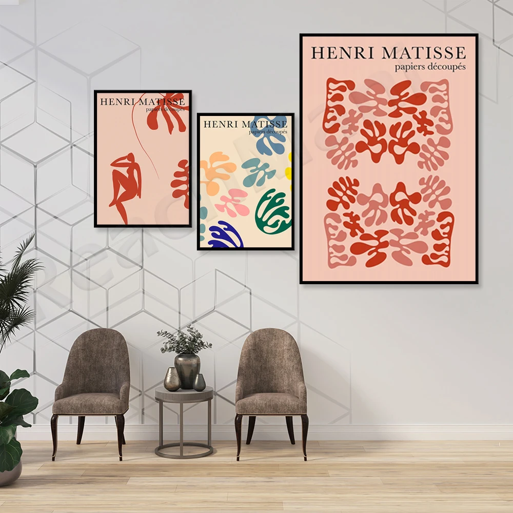 Henry Matisse Inspired Print-Feminine, Pastel Tone Decoration Pink Abstract Art Exhibition Floral Poster