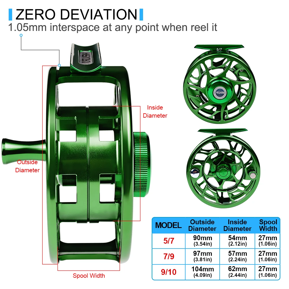 Fly Fishing Aluminum 5/7-7/9-9/10 WT 3+1BB Wheel Fly Fishing Reel Fly Reel CNC Machine Left&Right Handle Green Color Casting New