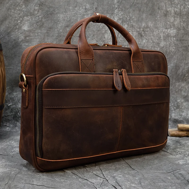 Men Briefcase Genuine Leather Laptop Bag 14 15.6" PC Doctor Lawyer Computer Bag Cowhide Male Briefcase Leather Men Business Bag