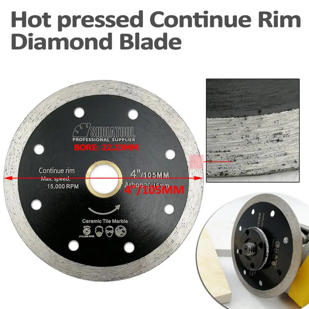 Shdiatool 2 peças de lâminas de diamante prensadas a quente de 105mm ou 115mm, discos de corte de diamante para bordas de cerâmica sem chip