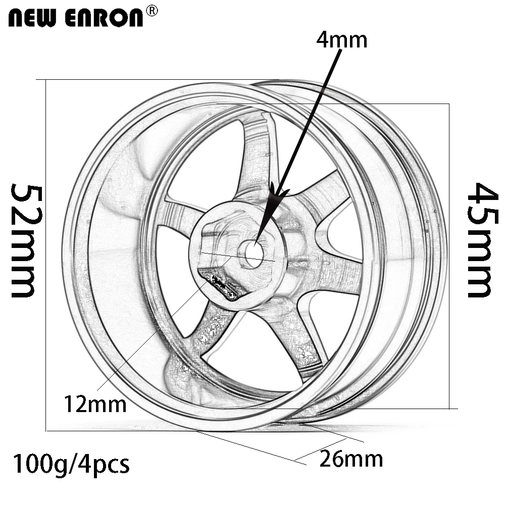 NEW ENRON Aluminum Alloy 6 Spoke 52MM Wheel Rims 4Pcs For RC Car 1/10 On-Road Drift Tamiya HPI Kyosho RedCat SAKURA Traxxas HSP