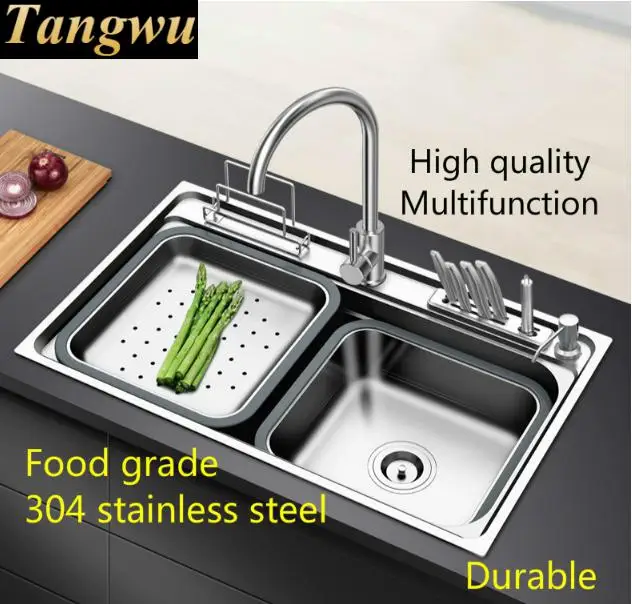 Free shipping Household kitchen single trough sink multifunction do the dishes 304 stainless steel vogue hot sell  800x490 MM