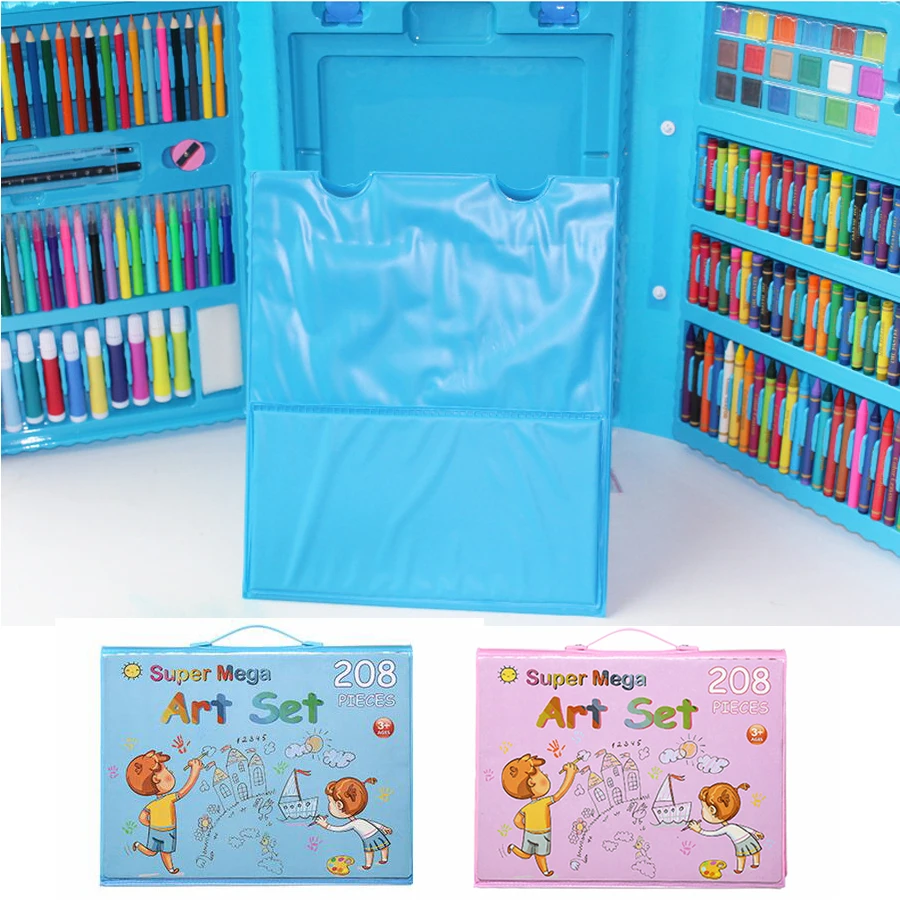 ペイントドローイングセット,208個,クレヨン色鉛筆,水彩ペン,子供用,学生用,アートセット,ブラシ