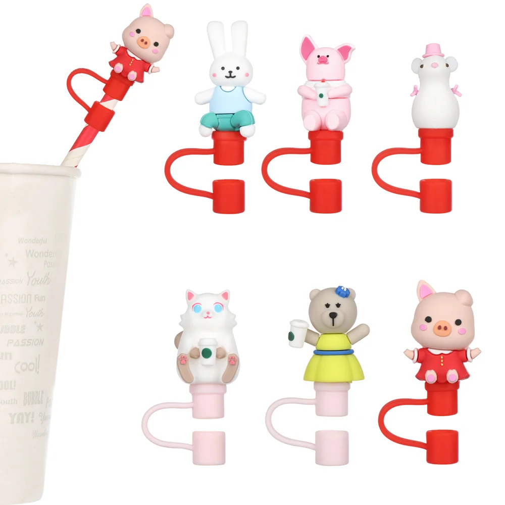 Creative Reusable Silicone Straw Plug High Quality Drinking Dust Cap Glass Cup Accessories Cartoon Plugs Tips Cover Straw Brush