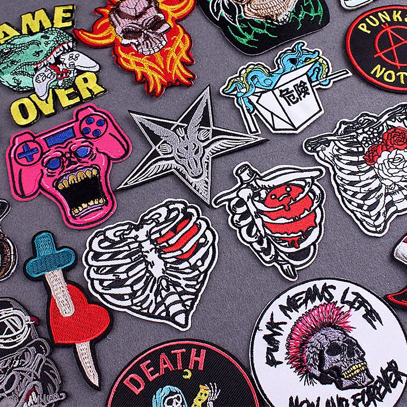 

Punk Patch Embroidered Patches For Clothing Thermoadhesive Patches On Clothes jacket DIY Hippie Stripes Badges On Backpack Decor