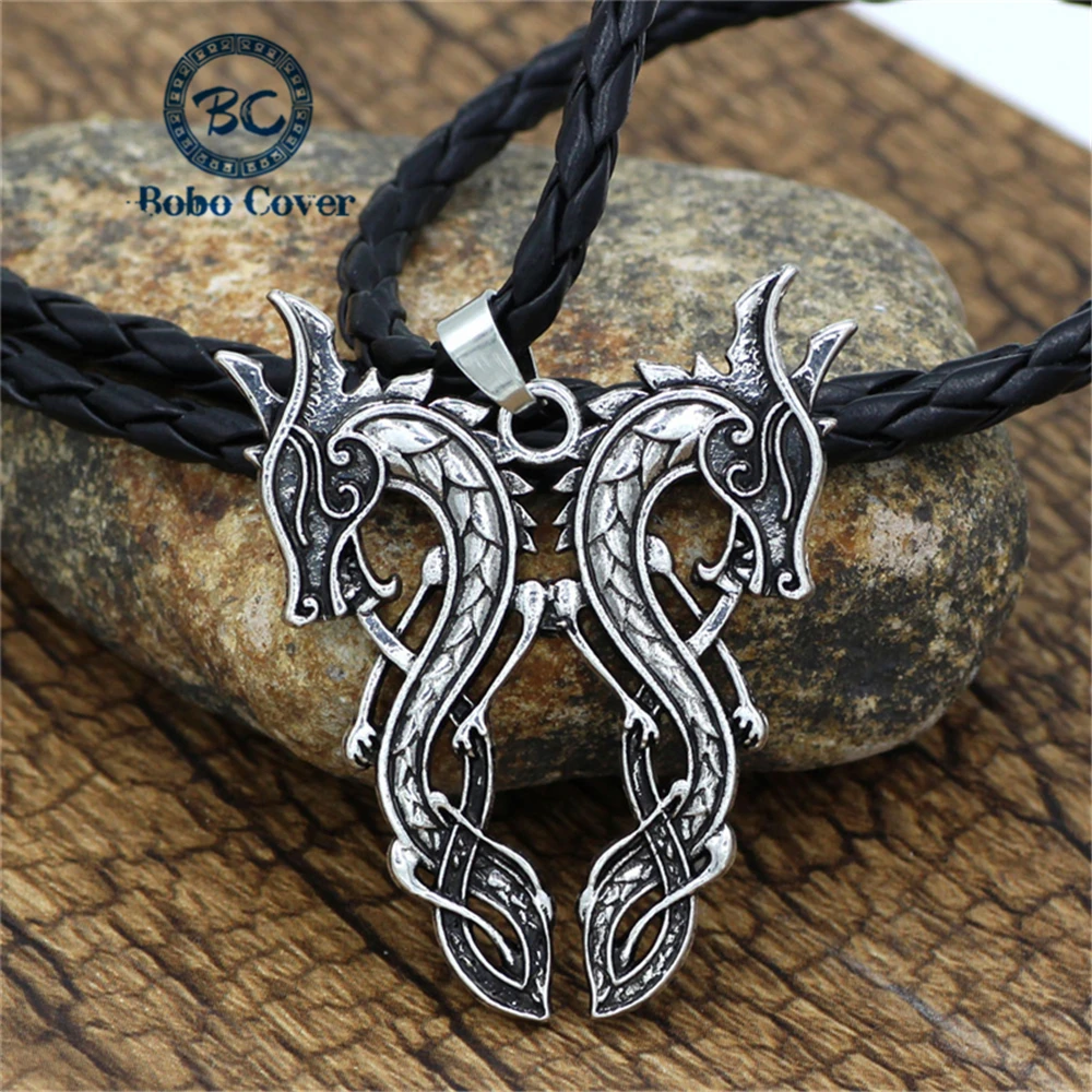 Fashion Vintage Dragon Men's Pendant Leather Rope Necklace Long Sweater Chain Amulet Charms Domineering Jewelry Gifts Wholesale