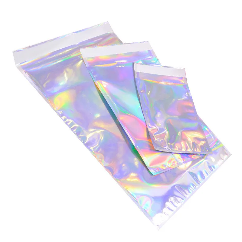 

500Pcs Laser Color Aluminum Foil Self Adhesive Retail Bag Candy Cookies Mylar Foil Packing Pouch for Grocery Crafts Packaging