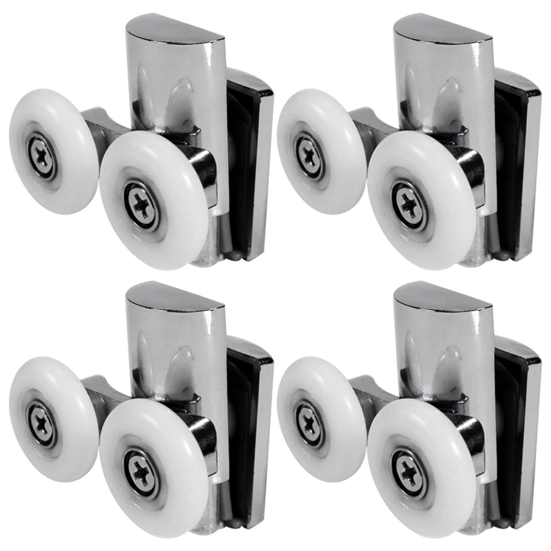 GTBL 4Pcs Shower Door Wheels 23mm Shower Door Rollers Heavy Duty Zinc Alloy Dual Wheel for Both Flat Sliding Shower Doors