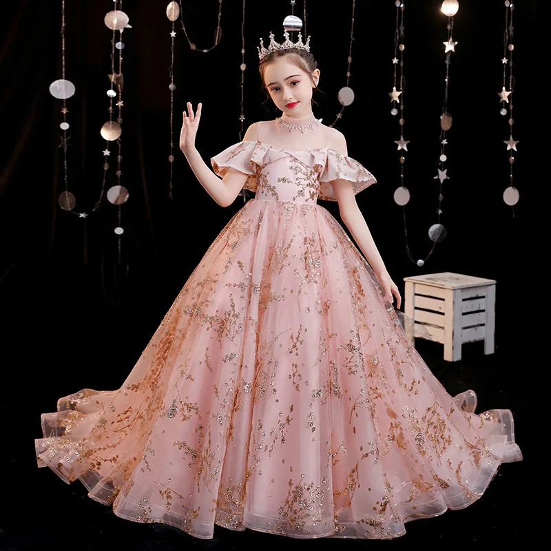 2021 Kids Birthday Princess Prom Party Long Dress for Girls Petal Children Bridesmaid Dress for First communion Girl dress