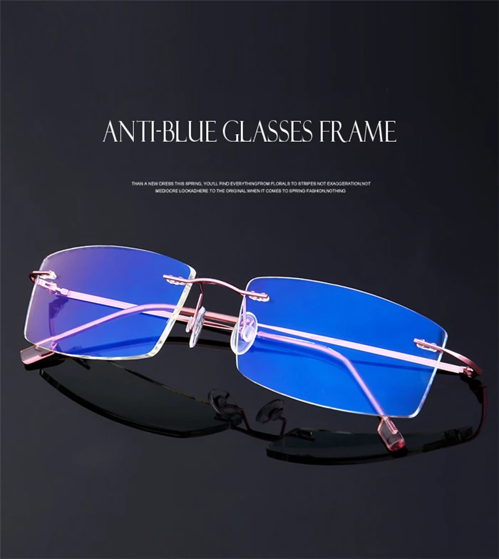 Randlose, blaues Licht blockierende verschreibungspflichtige Brille, Unisex, superelastischer Stahldraht, quadratische Myopien, Lunettes 0–0,5–1,5 bis –6,0 – Detail 3