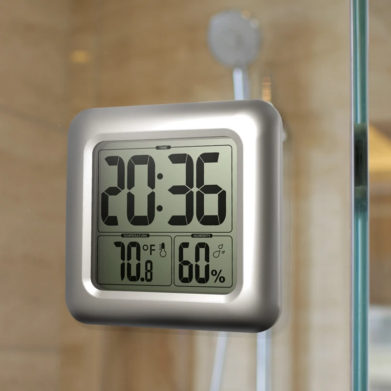 Baldr Digital Bath Thermometer Hygrometer Clock Time Hotel Waterproof Big LCD Suction Cups Shower Kitchen Table Wall Clock Watch